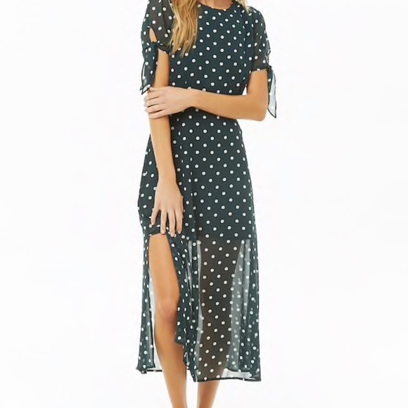 green emerald velvet dress Green Polka Dot Kennedy Midi Dress main image 1